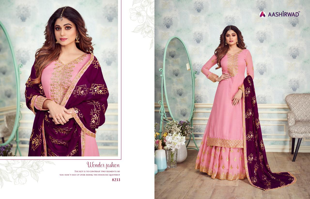 Gota Pati By Aashirwad Creation 8230 To 8235 Series Designer Sharara Suits Wedding Collection Beautiful Fancy Colorful Party Wear & Occasional Wear Real Georgette Embroidered Dresses At Wholesale Price