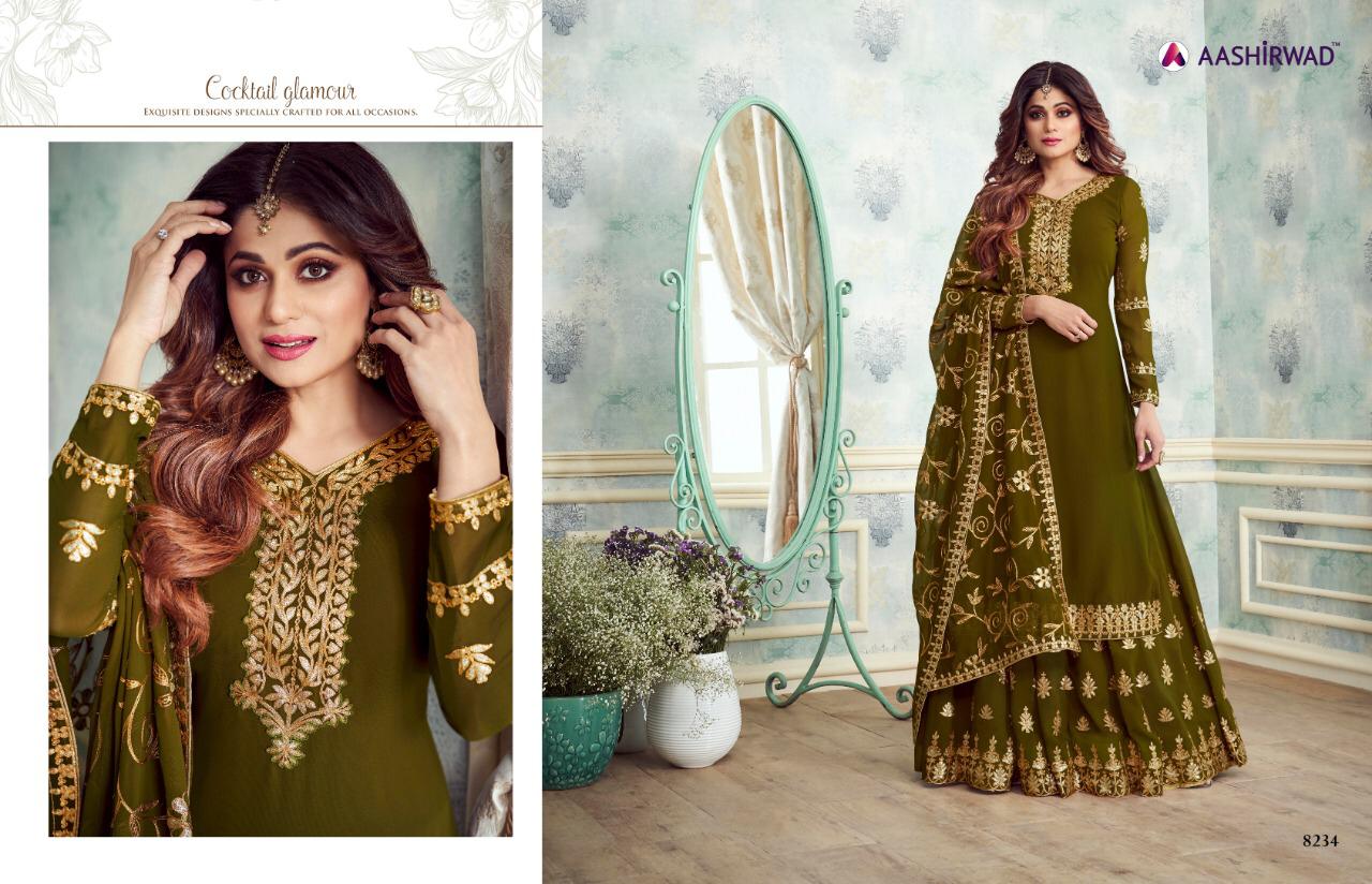 Gota Pati By Aashirwad Creation 8230 To 8235 Series Designer Sharara Suits Wedding Collection Beautiful Fancy Colorful Party Wear & Occasional Wear Real Georgette Embroidered Dresses At Wholesale Price