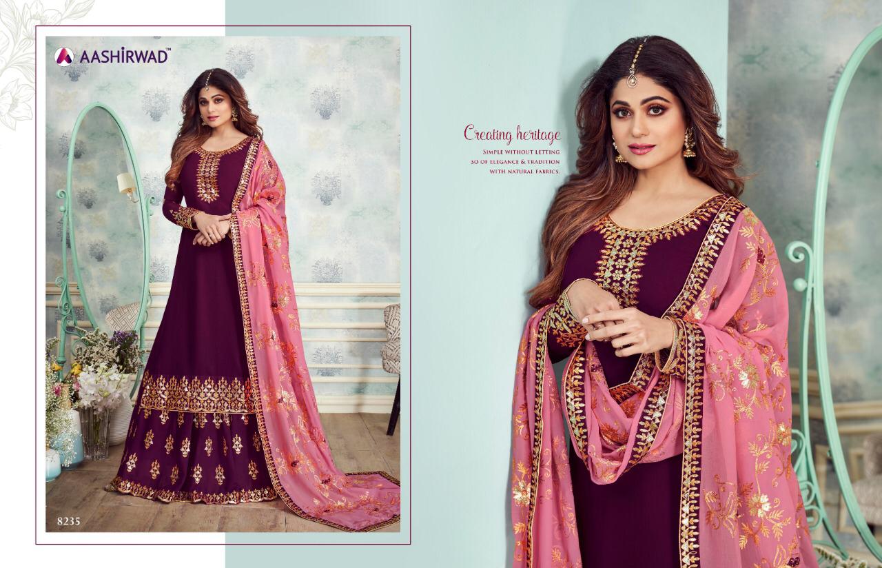Gota Pati By Aashirwad Creation 8230 To 8235 Series Designer Sharara Suits Wedding Collection Beautiful Fancy Colorful Party Wear & Occasional Wear Real Georgette Embroidered Dresses At Wholesale Price