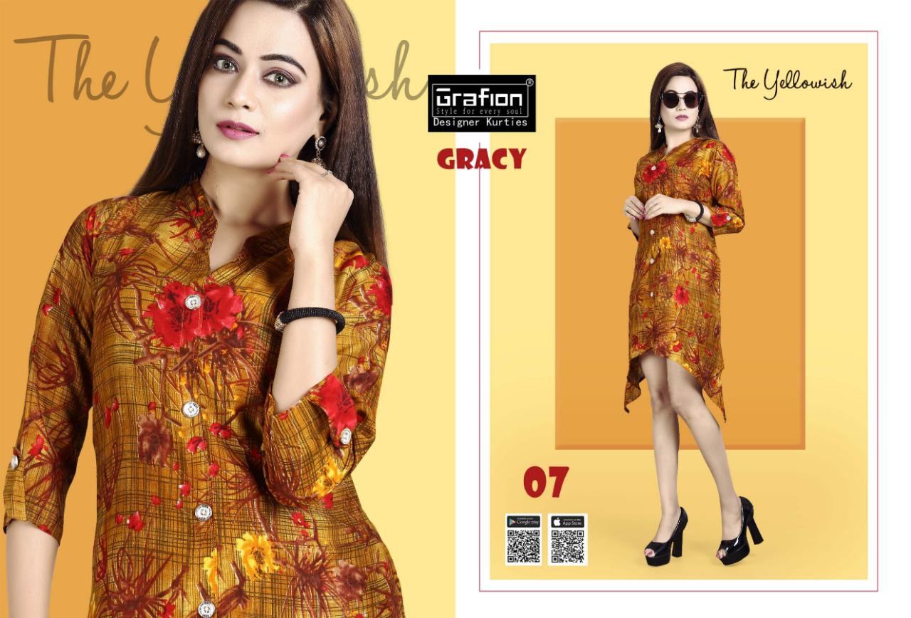 Grace By Grafion 01 To 10 Series Beautiful Stylish Colorful Fancy Party Wear & Ethnic Wear & Ready To Wear Rayon Printed Kurtis At Wholesale Price