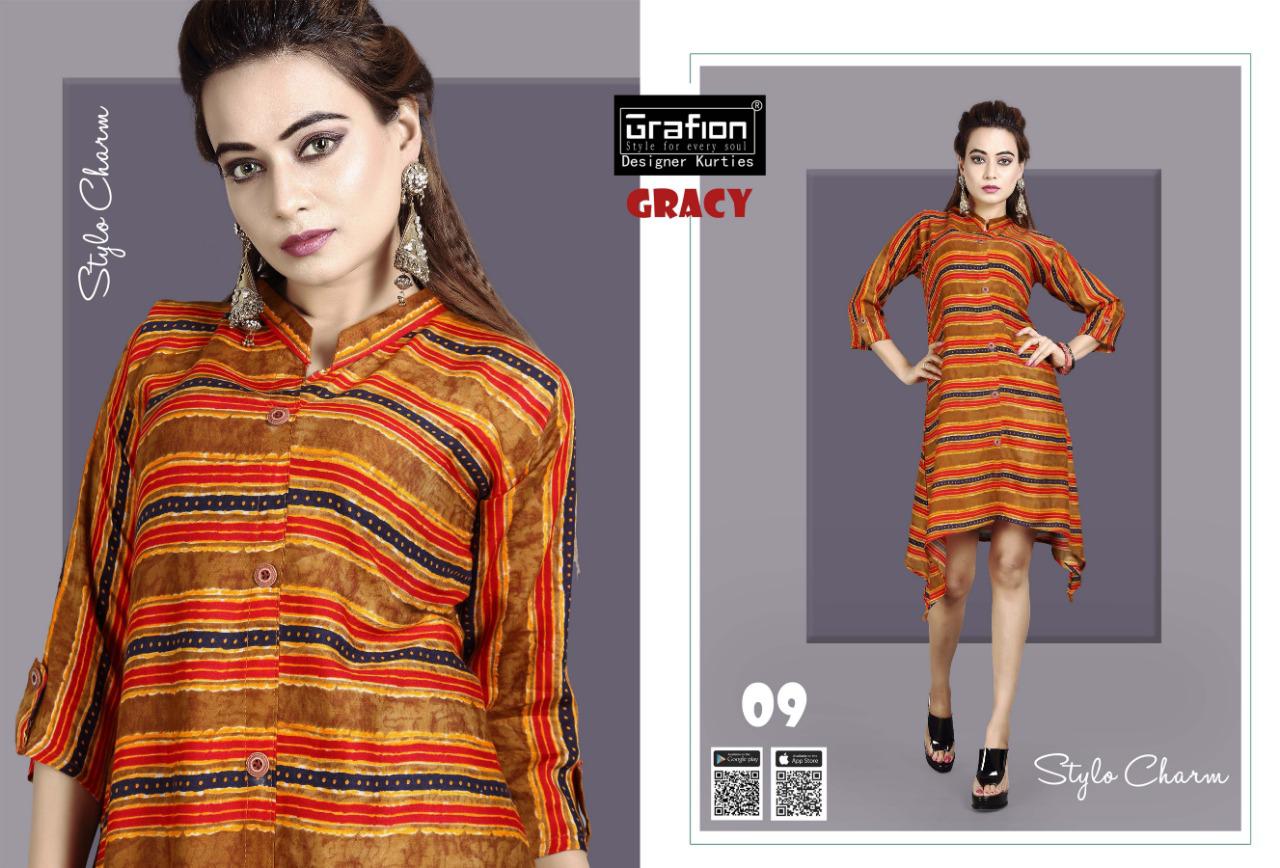 Grace By Grafion 01 To 10 Series Beautiful Stylish Colorful Fancy Party Wear & Ethnic Wear & Ready To Wear Rayon Printed Kurtis At Wholesale Price