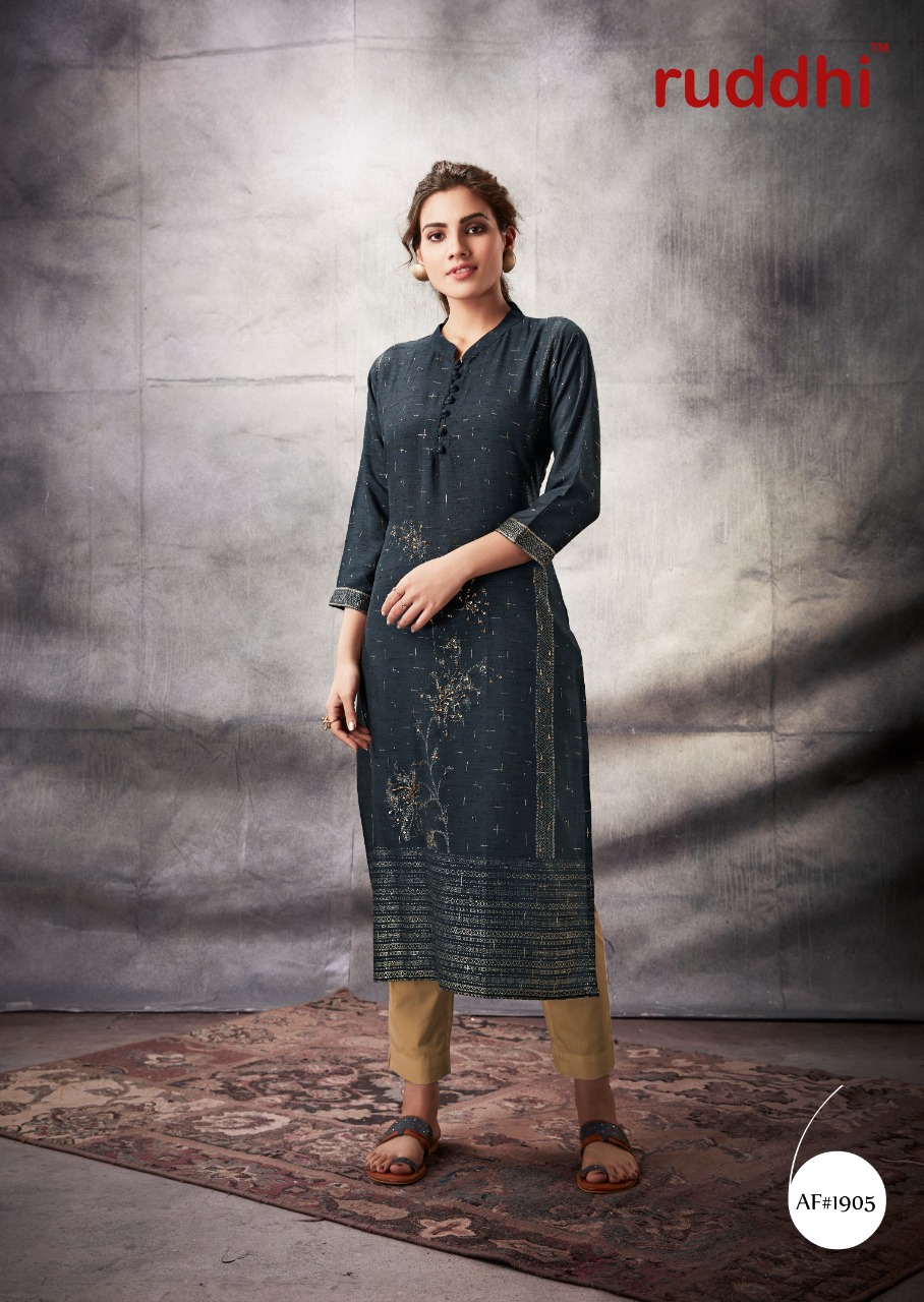 Grace By Ruddhi Dressline 1901 To 1908 Series Beautiful Stylish Fancy Colorful Casual Wear & Ethnic Wear & Ready To Wear Pure Rayon Foil Kurtis With Bottom At Wholesale Price