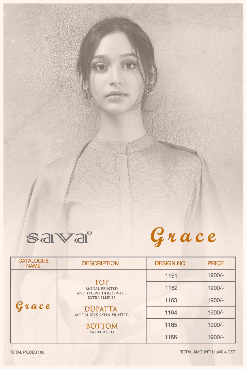 Grace By Sava 1161 To 1166 Series Suits Beautiful Stylish Fancy Colorful Party Wear & Occasional Wear Modaln Printed With Embroidery Work Dresses At Wholesale Price