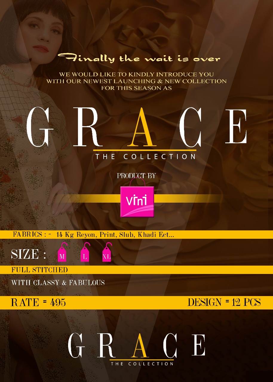 Grace The Collection By Vini 9001 To 9012 Series Designer Stylish Fancy Colorful Beautiful Party Wear & Ethnic Wear Rayon/ Khadi/ Slub Printed Kurtis At Wholesale Price