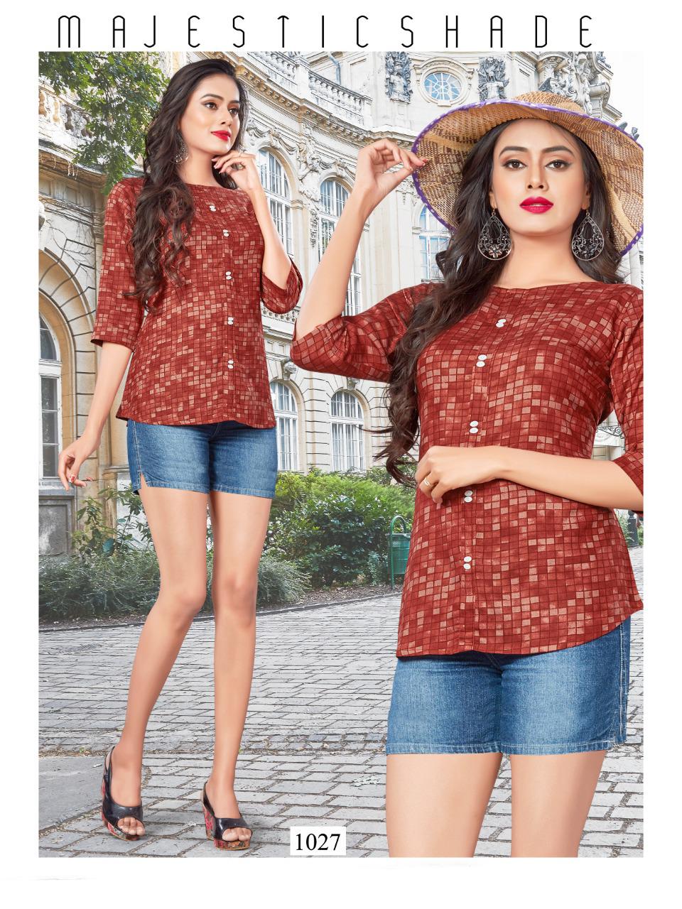 Griva By Vrunda Tex 1021 To 1028 Series Designer Beautiful Stylish Colorful Fancy Ready To Wear & Casual Wear & Ethnic Wear Rayon Print Tops At Wholesale Price