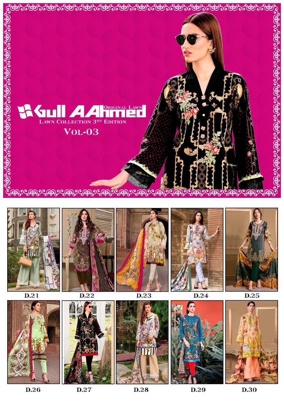Gul Ahmed Vol-3 By Fashid Wholesale 21 To 30 Series Designer Beautiful Fancy Colorful Stylish Party Wear & Occasional Wear Pure Lawn Printed Dresses At Wholesale Price