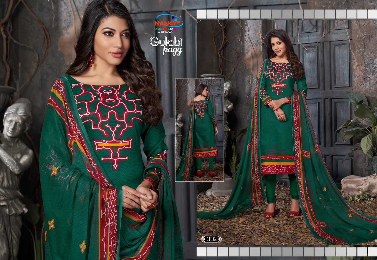 Gulabi Pagg By Nancy Fashion 001 To 008 Series Beautiful Stylish Fancy Colorful Casual Wear & Ethnic Wear Glace Print Summer Collection Glace Cotton Embroidered Dresses At Wholesale Price