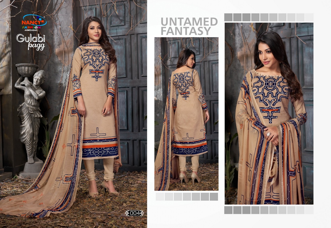Gulabi Pagg By Nancy Fashion 001 To 008 Series Beautiful Stylish Fancy Colorful Casual Wear & Ethnic Wear Glace Print Summer Collection Glace Cotton Embroidered Dresses At Wholesale Price