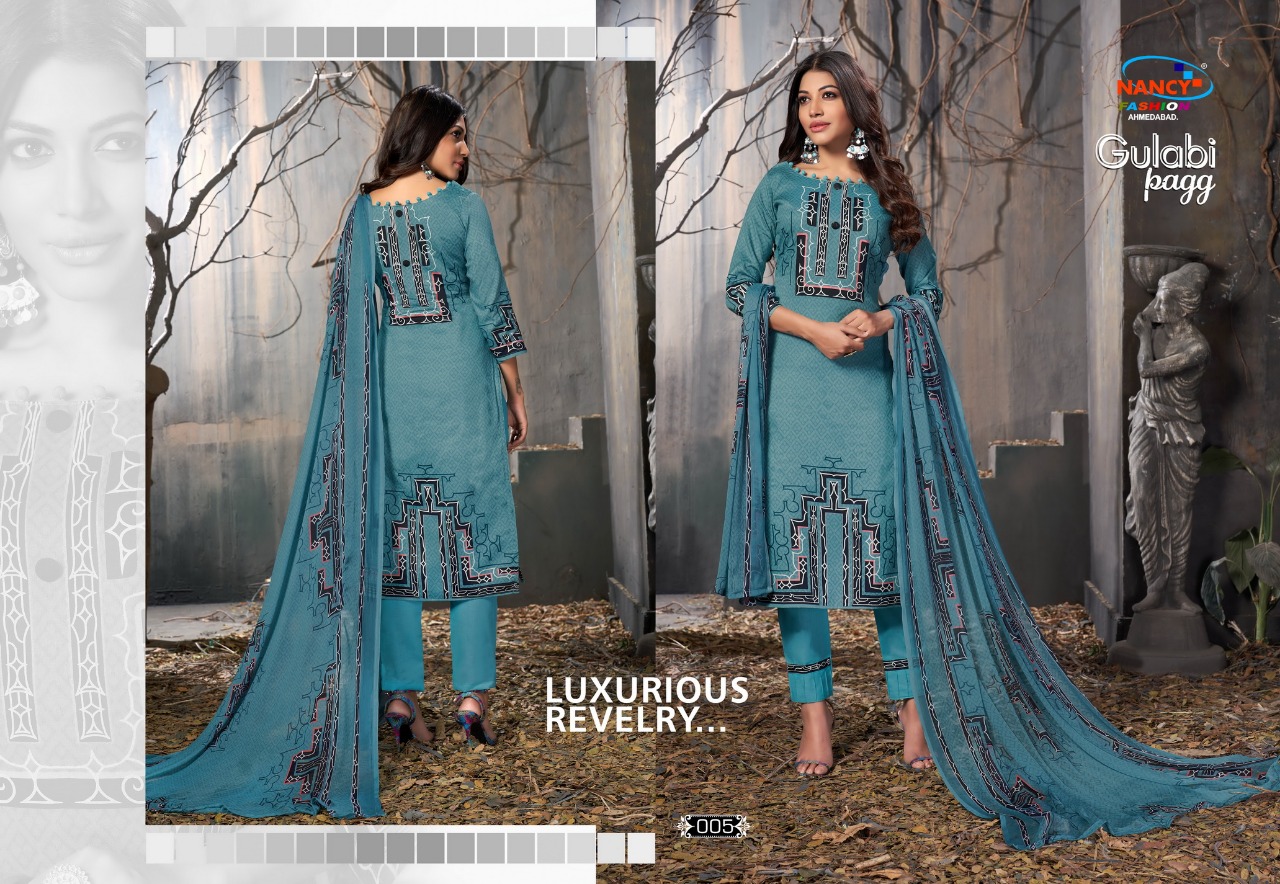 Gulabi Pagg By Nancy Fashion 001 To 008 Series Beautiful Stylish Fancy Colorful Casual Wear & Ethnic Wear Glace Print Summer Collection Glace Cotton Embroidered Dresses At Wholesale Price