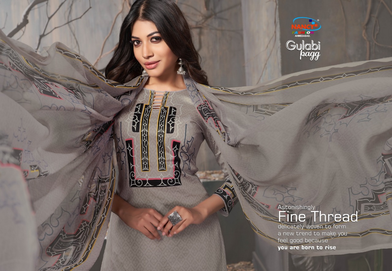 Gulabi Pagg By Nancy Fashion 001 To 008 Series Beautiful Stylish Fancy Colorful Casual Wear & Ethnic Wear Glace Print Summer Collection Glace Cotton Embroidered Dresses At Wholesale Price