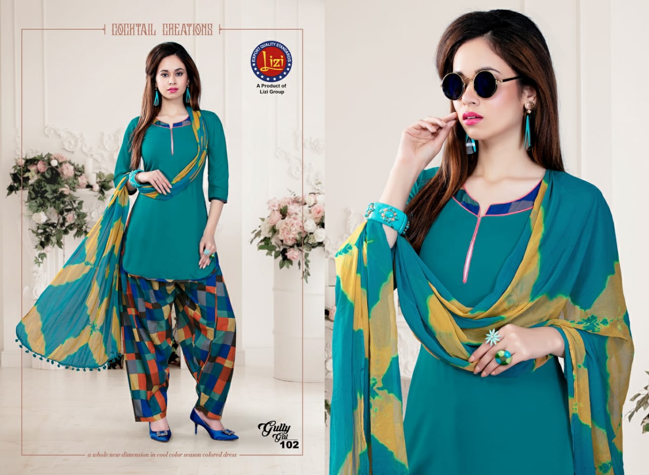 Gully Girl By Lizi 101 To 108 Series Beautiful Patiyala Stylish Colorful Fancy Casual Wear & Ethnic Wear & Ready To Wear Rayon Printed Dresses At Wholesale Price