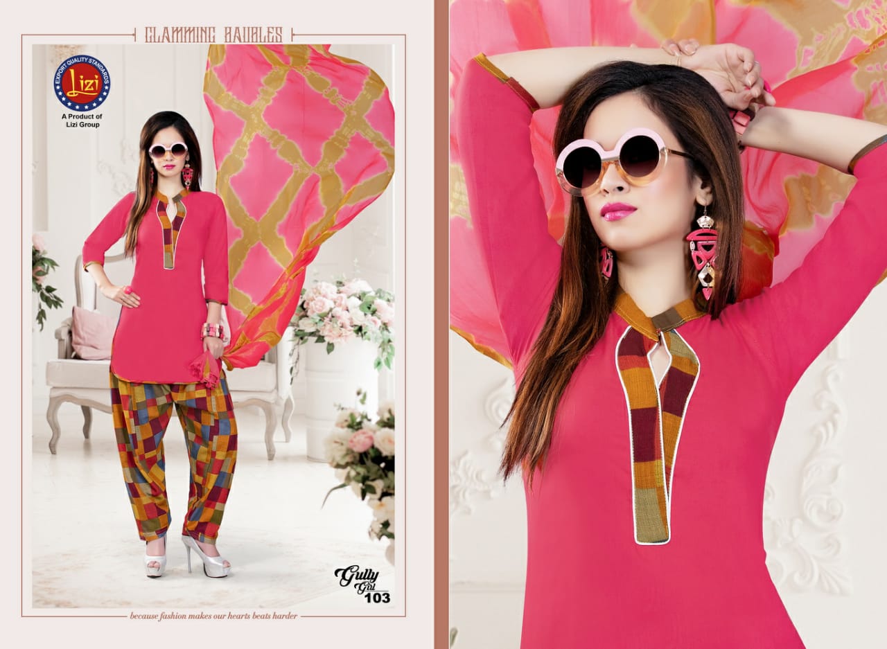 Gully Girl By Lizi 101 To 108 Series Beautiful Patiyala Stylish Colorful Fancy Casual Wear & Ethnic Wear & Ready To Wear Rayon Printed Dresses At Wholesale Price