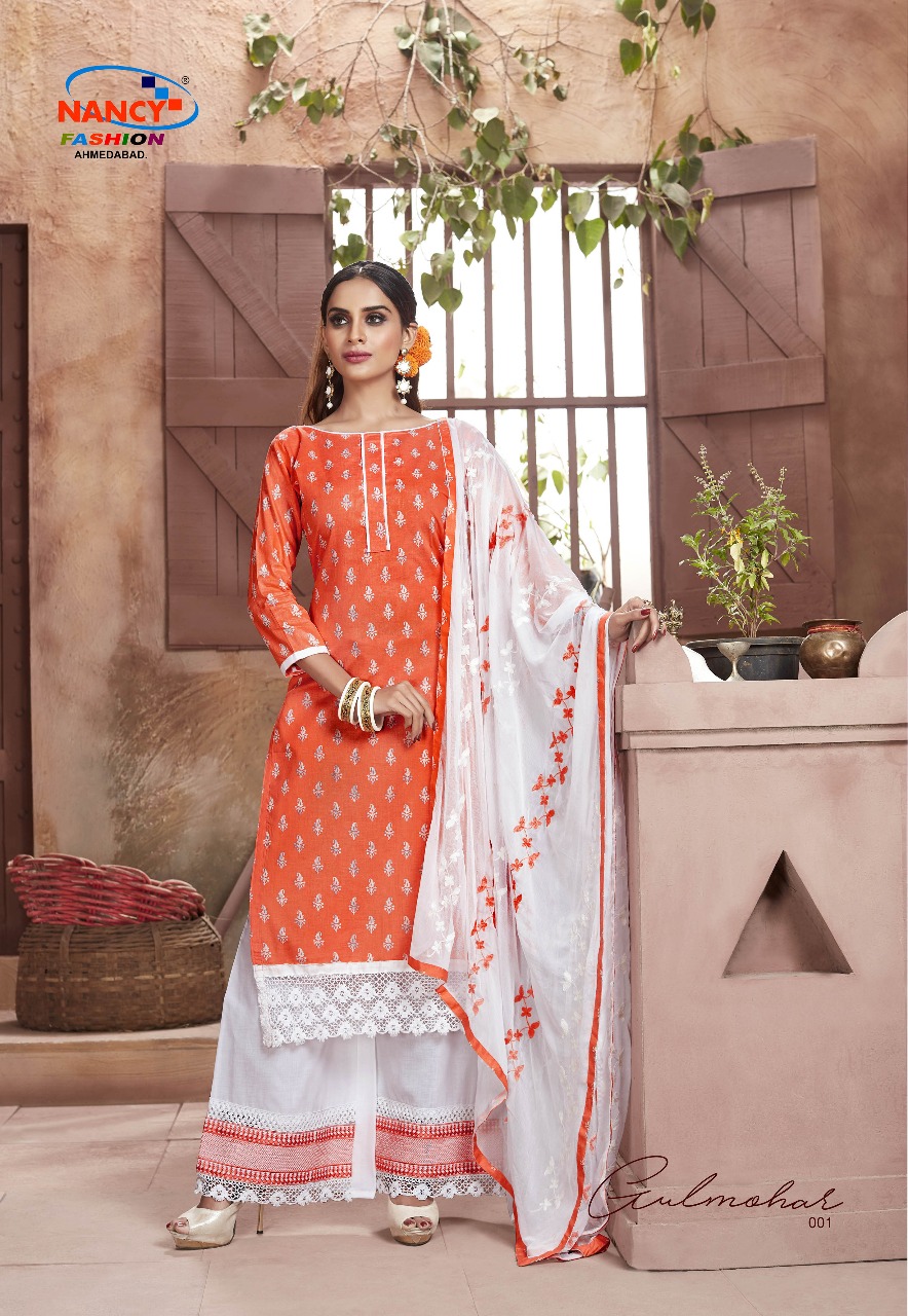 Gulmohar By Nancy Fashion  Beautiful Collection Suits Stylish Fancy Colorful Casual Wear & Ethnic Wear Cotton Sartin Printed Dresses At Wholesale Price