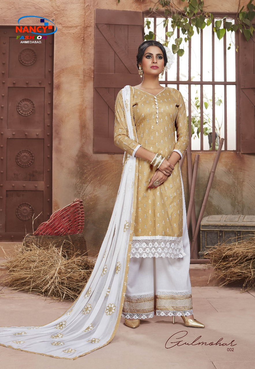 Gulmohar By Nancy Fashion  Beautiful Collection Suits Stylish Fancy Colorful Casual Wear & Ethnic Wear Cotton Sartin Printed Dresses At Wholesale Price