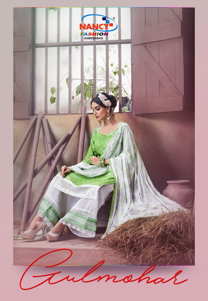 Gulmohar By Nancy Fashion  Beautiful Collection Suits Stylish Fancy Colorful Casual Wear & Ethnic Wear Cotton Sartin Printed Dresses At Wholesale Price