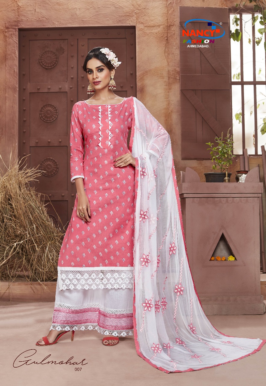 Gulmohar By Nancy Fashion  Beautiful Collection Suits Stylish Fancy Colorful Casual Wear & Ethnic Wear Cotton Sartin Printed Dresses At Wholesale Price