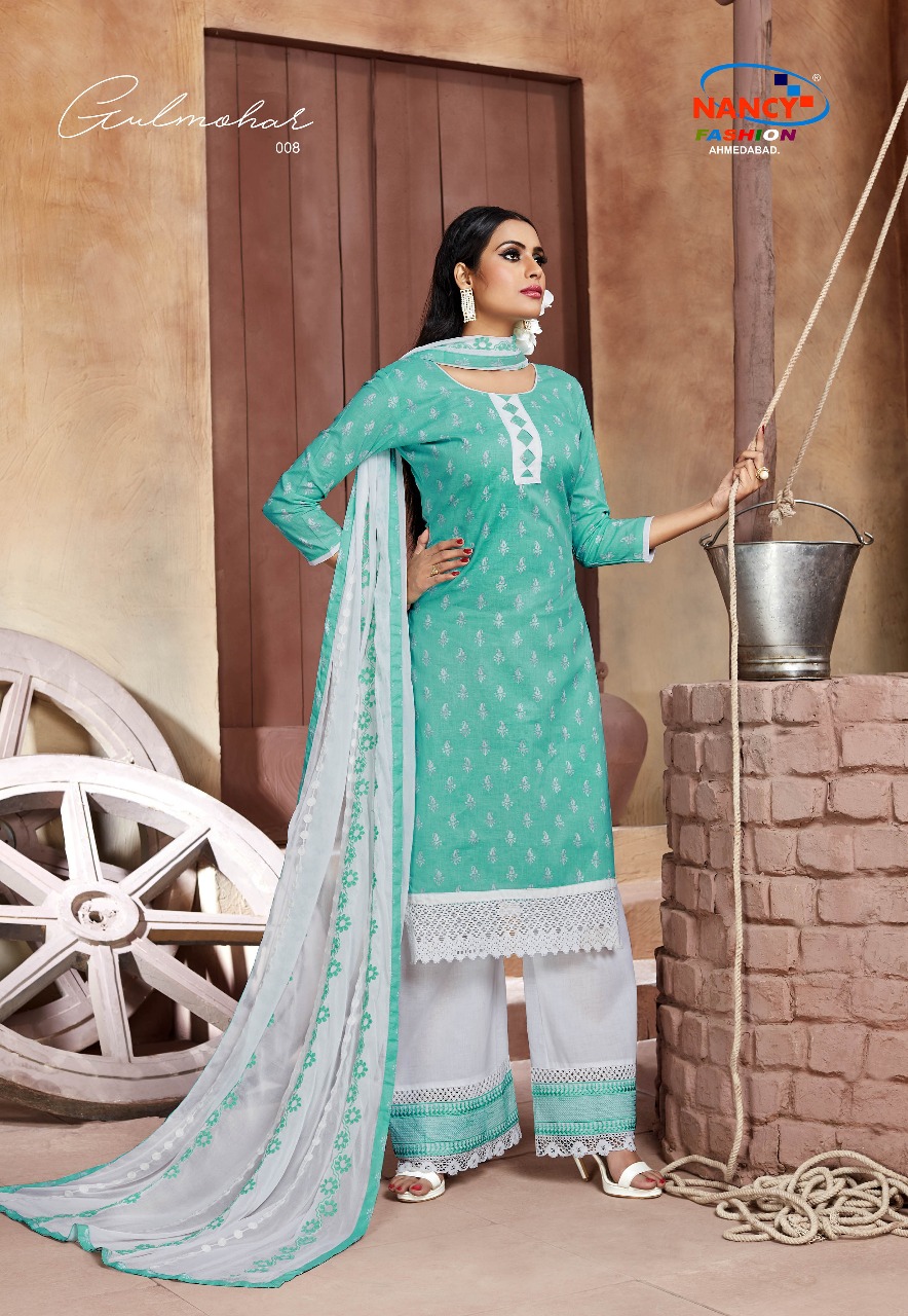 Gulmohar By Nancy Fashion  Beautiful Collection Suits Stylish Fancy Colorful Casual Wear & Ethnic Wear Cotton Sartin Printed Dresses At Wholesale Price