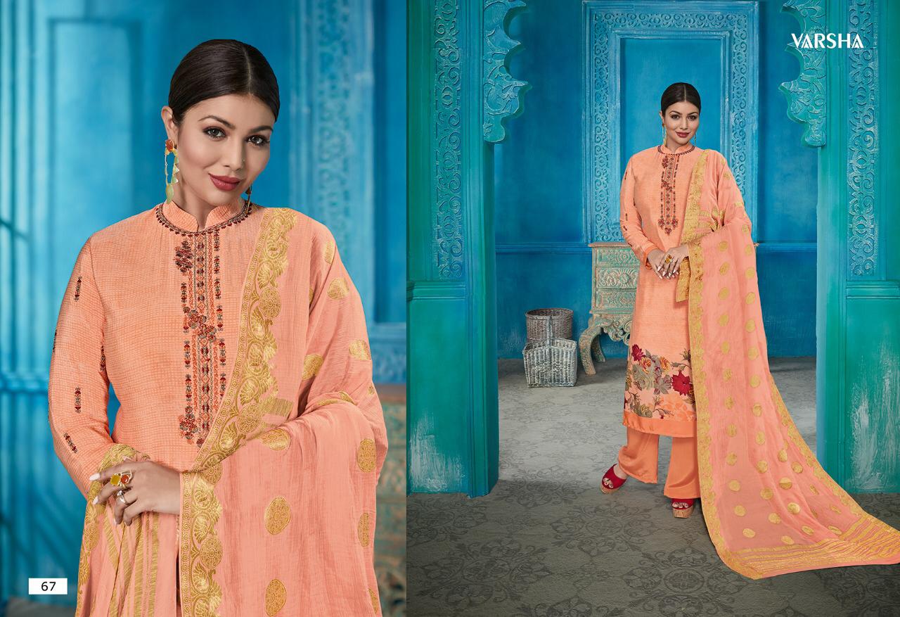 Gulmohar By Varsha Fashion 61 To 68 Series Beautiful Stylish Fancy Colorful Casual Wear & Ethnic Wear Crepe Printed With Work Dresses At Wholesale Price