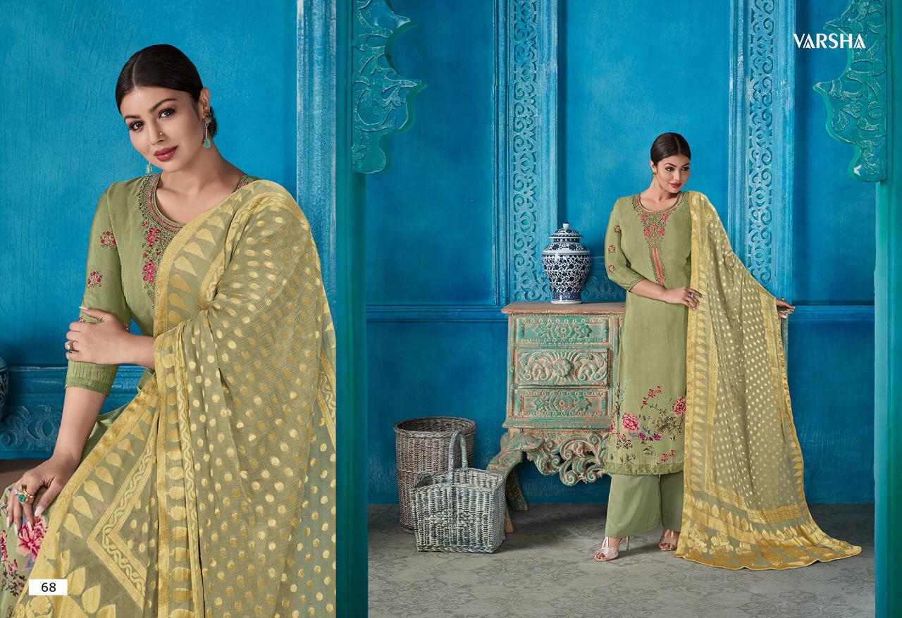 Gulmohar By Varsha Fashion 61 To 68 Series Beautiful Stylish Fancy Colorful Casual Wear & Ethnic Wear Crepe Printed With Work Dresses At Wholesale Price