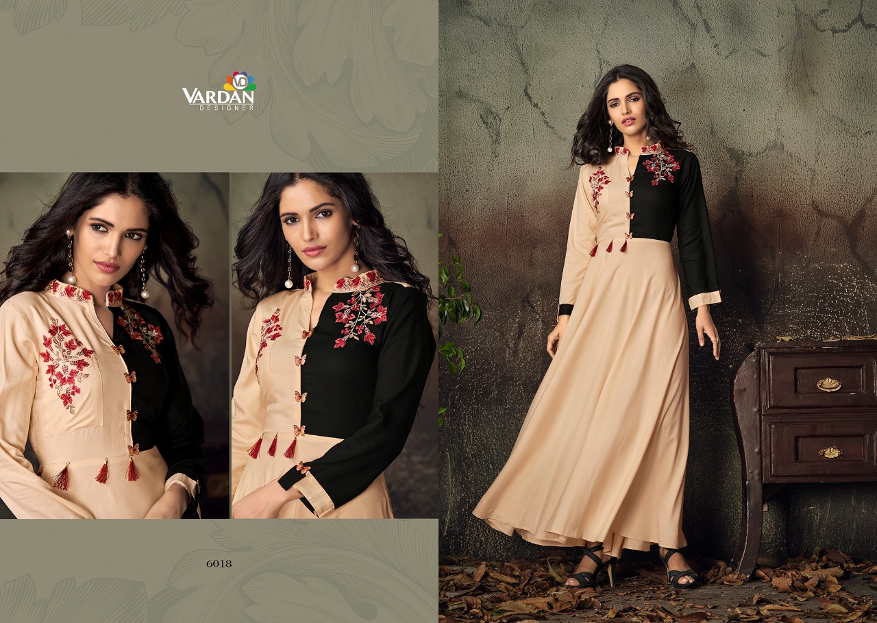 Gulnaz Vol-2 By Vardan Designer 6011 To 6018 Series Designer Beautiful Stylish Fancy Colorful Party Wear & Ethnic Wear & Ready To Wear Heavy Rayon Embroidered Kurtis At Wholesale Price