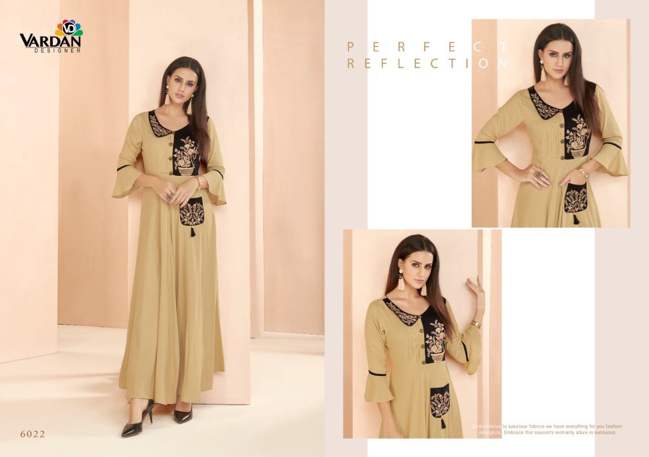 Gulnaz Vol-3 By Vardan Designer 6021 To 6028 Series Designer Beautiful Stylish Fancy Colorful Party Wear & Ethnic Wear & Ready To Wear Heavy Rayon Embroidered Kurtis At Wholesale Price