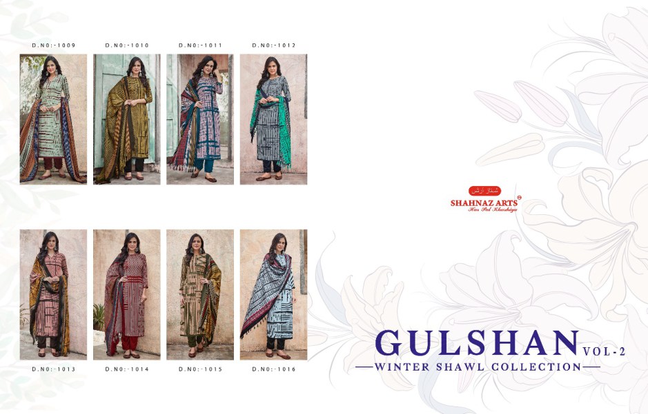 Gulshan Vol-2 By Shahnaz Arts 1009 To 1016 Series Designer Pakistani Suits Collection Beautiful Stylish Fancy Colorful Winter Wear & Ethnic Wear Pashmina Printed Dresses At Wholesale Price
