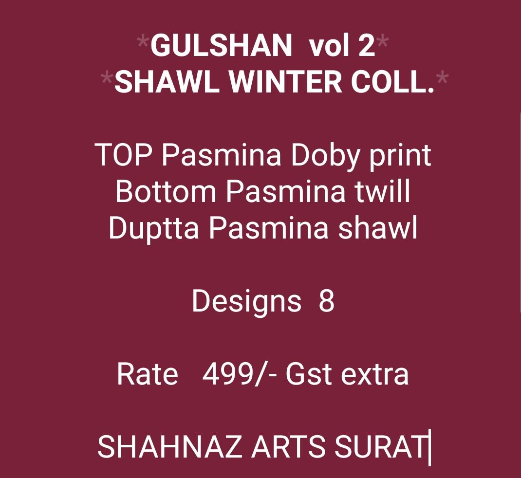 Gulshan Vol-2 By Shahnaz Arts 1009 To 1016 Series Designer Pakistani Suits Collection Beautiful Stylish Fancy Colorful Winter Wear & Ethnic Wear Pashmina Printed Dresses At Wholesale Price