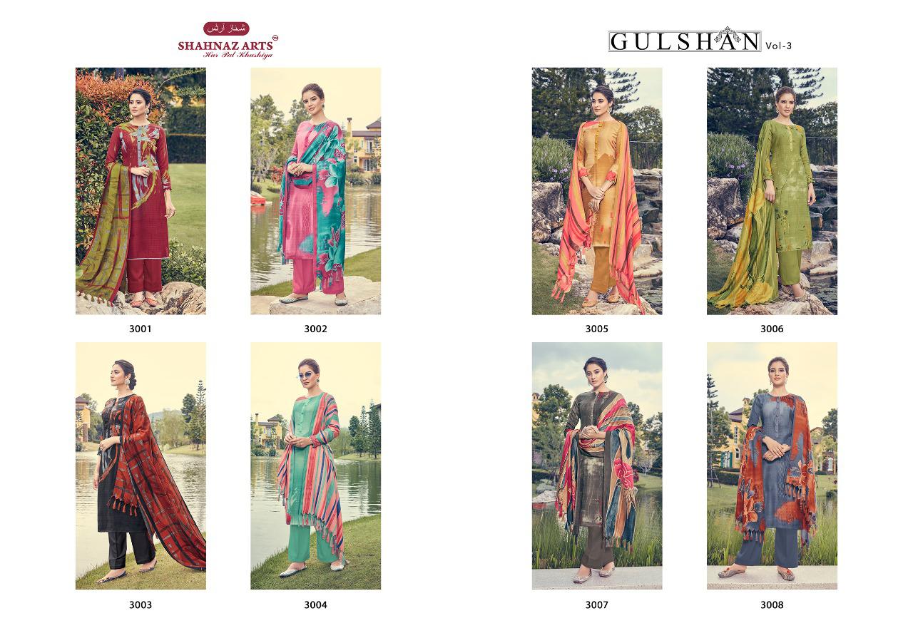 Gulshan Vol-3 By Shahnaz Arts 3001 To 3008 Series Designer Suits Collection Beautiful Stylish Fancy Colorful Party Wear & Occasional Wear Pure Pashmina Printed Dresses At Wholesale Price