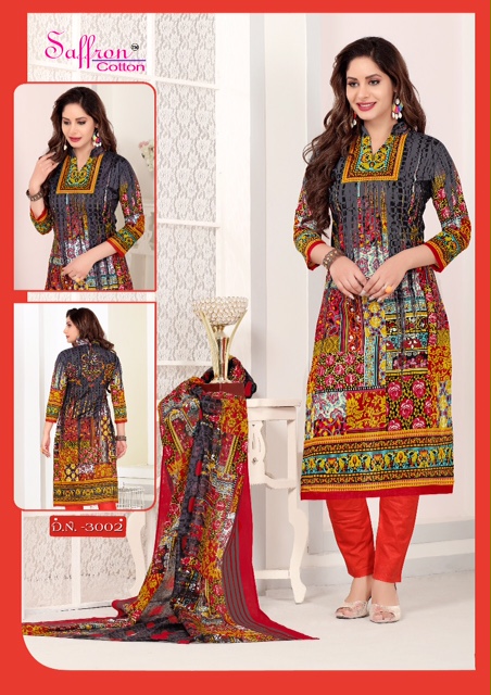 Gulzar Karachi Queen Vol-3 By Saffron Cotton 3001 To 3010 Series Beautiful Stylish Fancy Colorful Casual Wear & Ethnic Wear Collection Cotton Printed Dresses At Wholesale Price