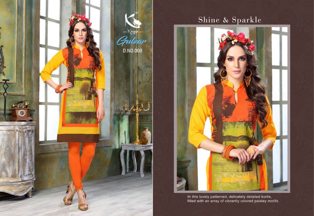 Gulzar By Kayna 001 To 012 Series Beautiful Stylish Fancy Colorful Casual Wear & Ethnic Wear & Ready To Wear Cotton Slub Printed Kurtis At Wholesale Price