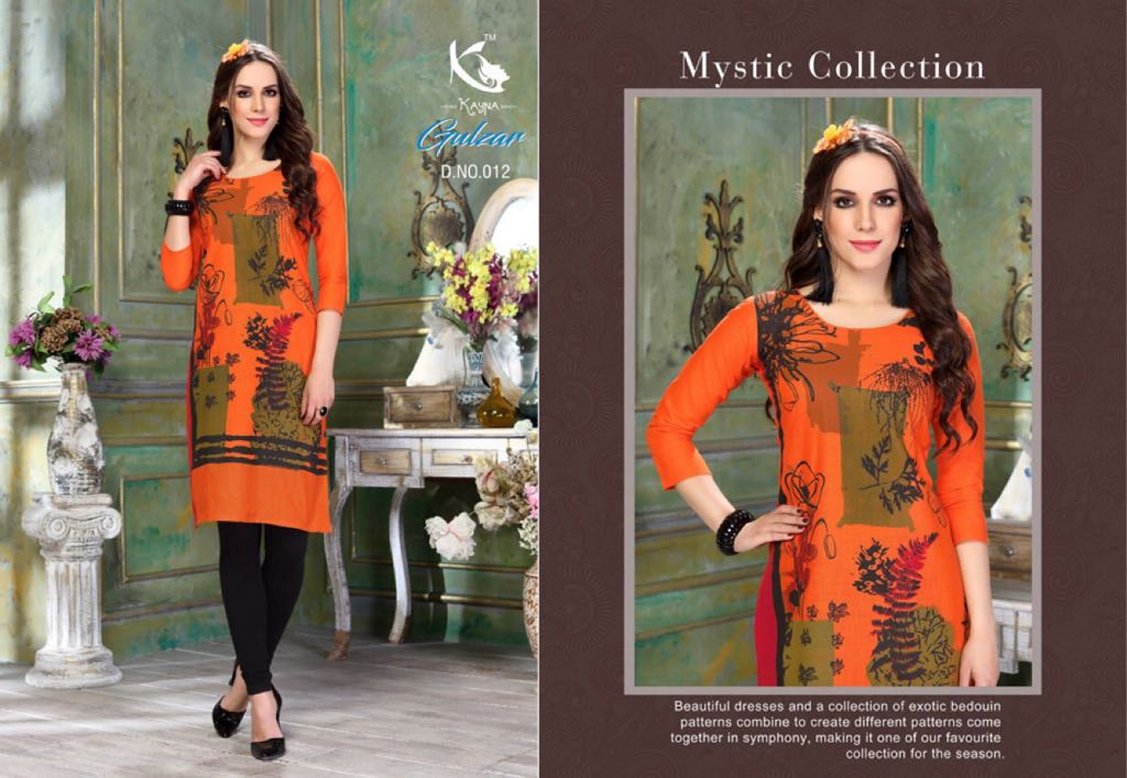 Gulzar By Kayna 001 To 012 Series Beautiful Stylish Fancy Colorful Casual Wear & Ethnic Wear & Ready To Wear Cotton Slub Printed Kurtis At Wholesale Price