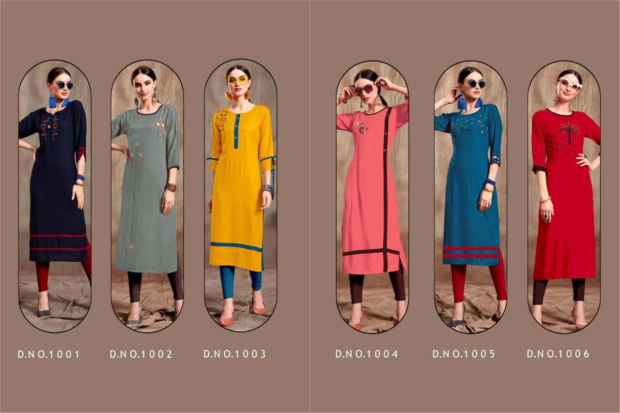 Gulzar By Poorvi Designer 1001 To 1006 Series Stylish Fancy Beautiful Colorful Casual Wear & Ethnic Wear Rayon Slub With Embroidery Kurtis At Wholesale Price