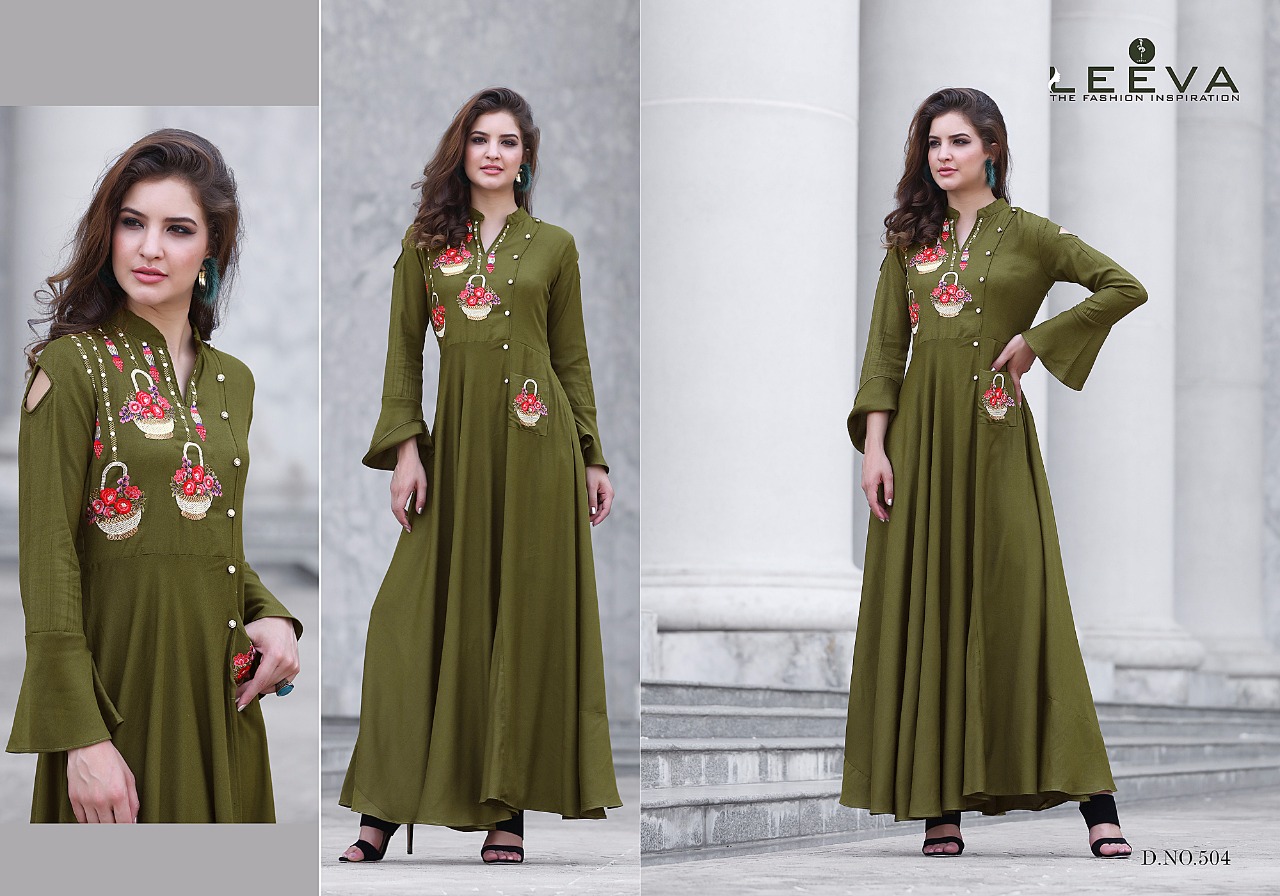 Gypsy By Leeva 501 To 508 Series Beautiful Stylish Fancy Colorful Casual Wear & Ethnic Wear Collection Heavy Bombay Rayon Embroidered Kurtis At Wholesale Price