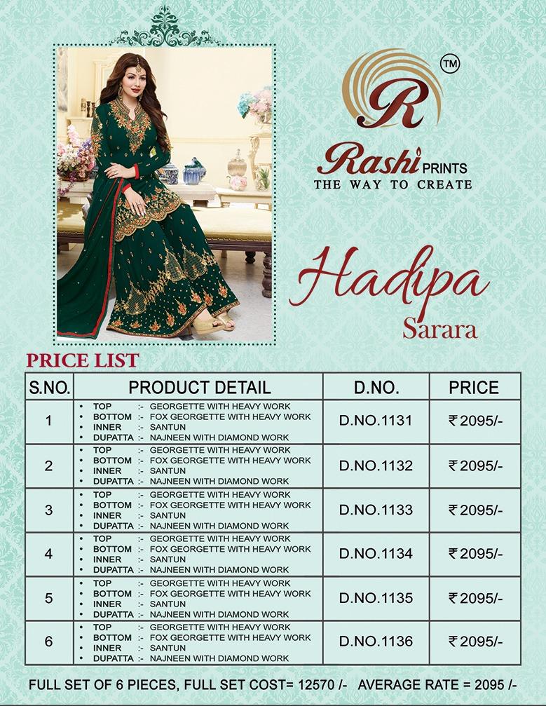 Hadipa By Rashi Prints 1131 To 1136 Series Designer Suits Beautiful Stylish Fancy Colorful Party Wear & Occasional Wear Georgette Dresses At Wholesale Price