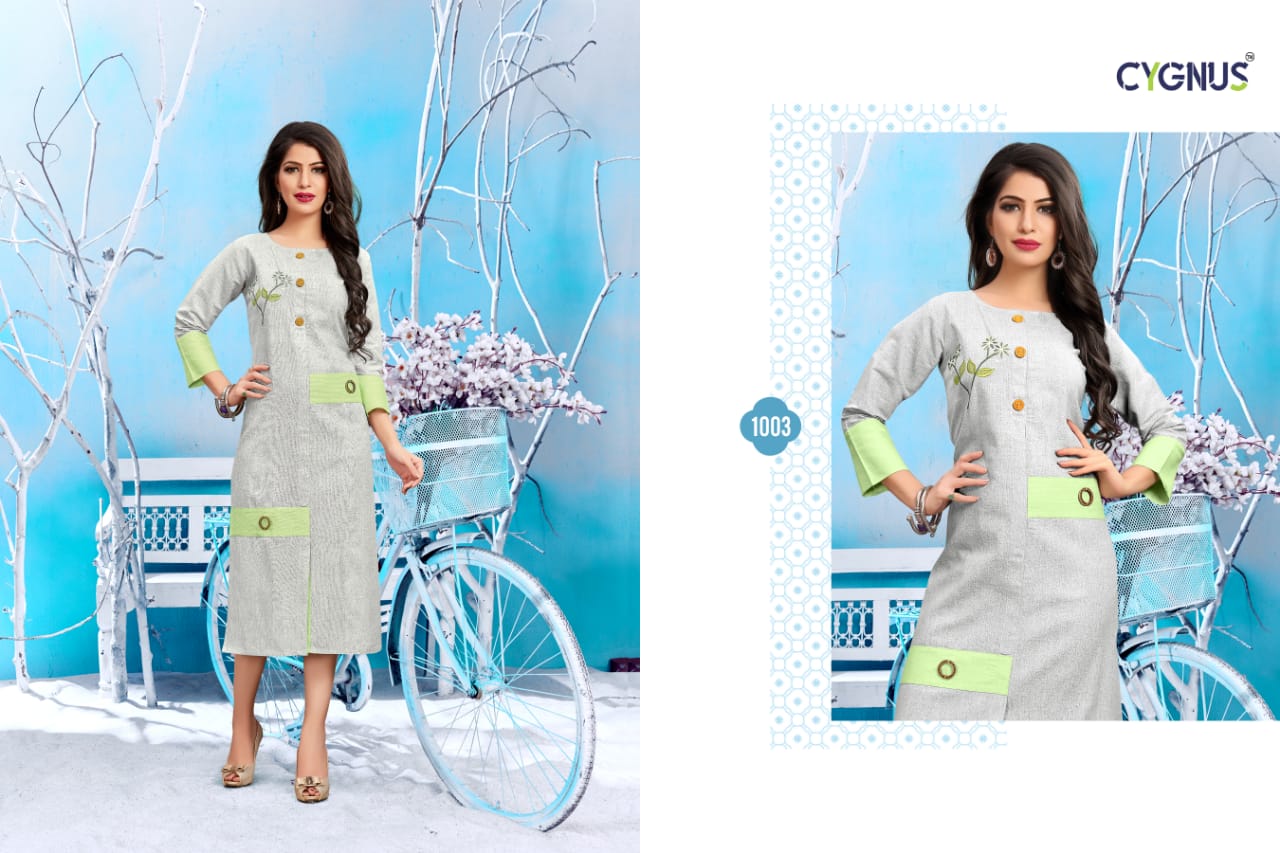 Hand Loom By Cygnus 1001 To 1006 Series Beautiful Colorful Stylish Fancy Casual Wear & Ethnic Wear & Ready To Wear Handloom Cotton Kurtis At Wholesale Price