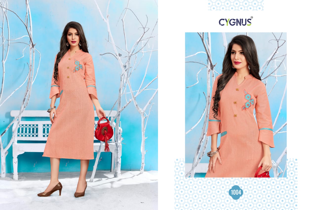 Hand Loom By Cygnus 1001 To 1006 Series Beautiful Colorful Stylish Fancy Casual Wear & Ethnic Wear & Ready To Wear Handloom Cotton Kurtis At Wholesale Price