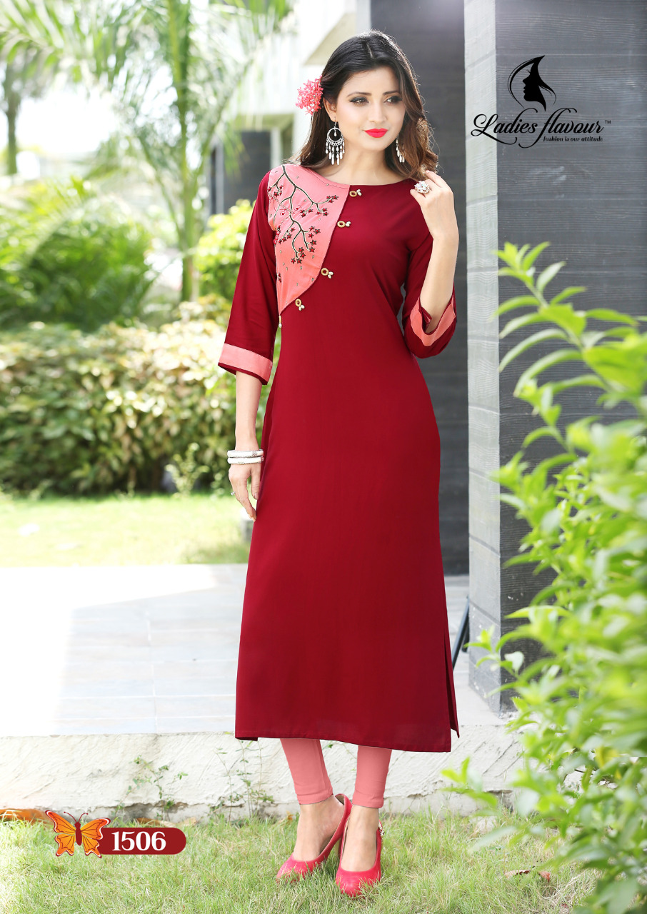 Hand Work By Ladies Flavour 1501 To 1508 Series Beautiful Stylish Fancy Colorful Casual Wear & Ethnic Wear & Ready To Wear Rayon Kurtis At Wholesale Price