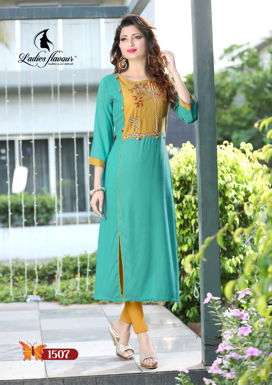 Hand Work By Ladies Flavour 1501 To 1508 Series Beautiful Stylish Fancy Colorful Casual Wear & Ethnic Wear & Ready To Wear Rayon Kurtis At Wholesale Price