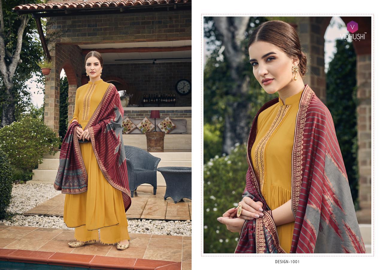 Handweave  By Vidhushi Suits 1001 To 1006 Series Designer Festive Suits Collection Beautiful Stylish Fancy Colorful Party Wear & Occasional Wear Pure Viscose Muslin Silk With Embroidery  Dresses At Wholesale Price