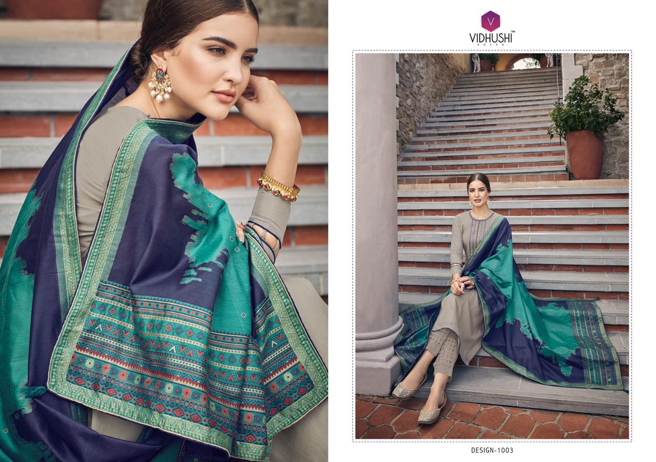 Handweave  By Vidhushi Suits 1001 To 1006 Series Designer Festive Suits Collection Beautiful Stylish Fancy Colorful Party Wear & Occasional Wear Pure Viscose Muslin Silk With Embroidery  Dresses At Wholesale Price