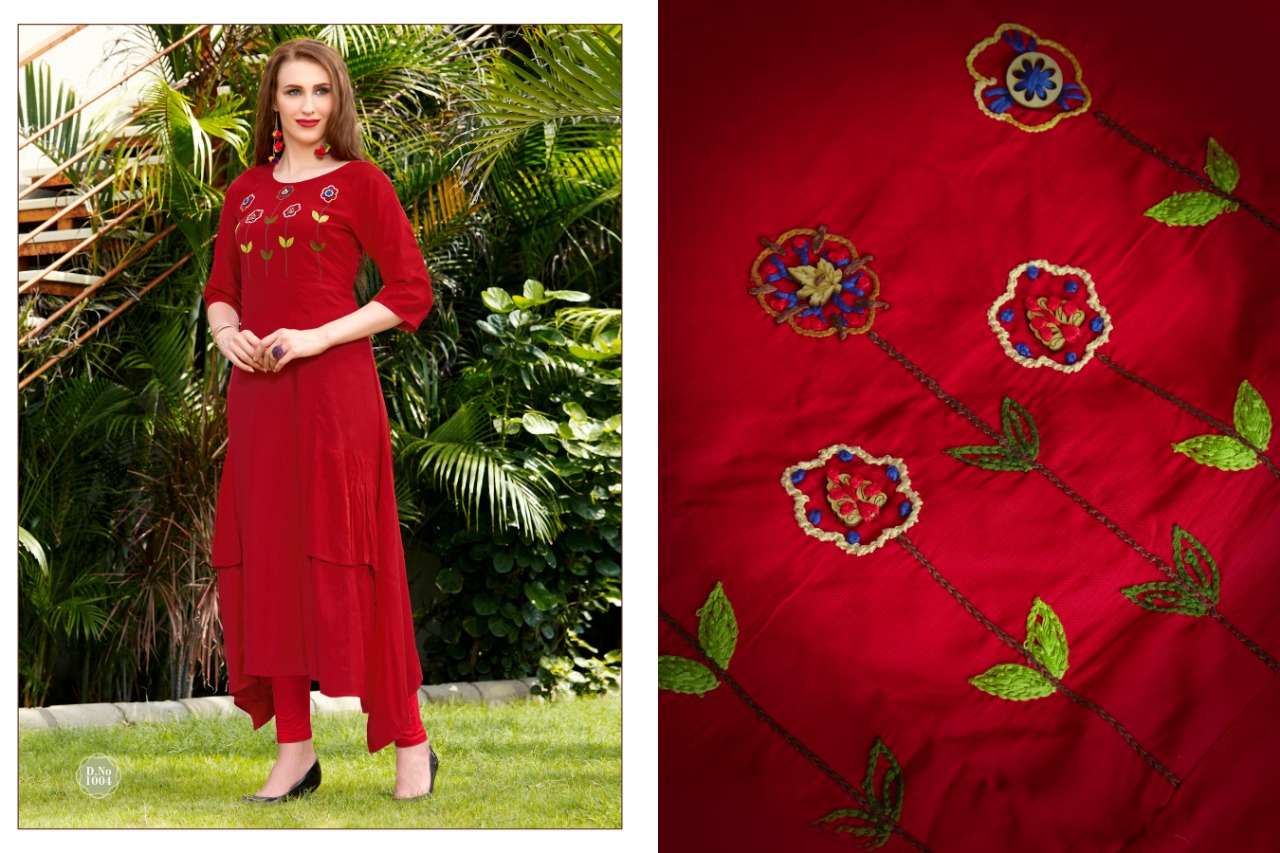 Handwork By Amaaya Garments 1001 To 1006 Series Beautiful Colorful Stylish Fancy Casual Wear & Ethnic Wear & Ready To Wear Heavy Rayon Slub Kurtis At Wholesale Price