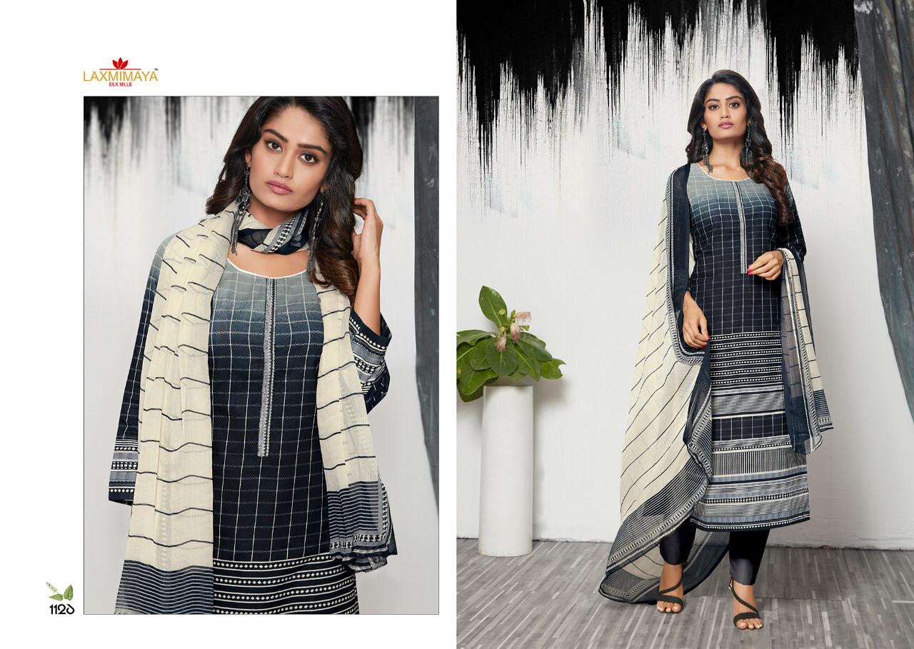 Harveen By Laxmimaya Silk Mills 1121 To 1129 Series Designer Suits Collection Beautiful Stylish Fancy Colorful Party Wear & Occasional Wear Pure Cotton Lawn Digital Print With Exclusive Embroidery Work On Neck Dresses At Wholesale Price