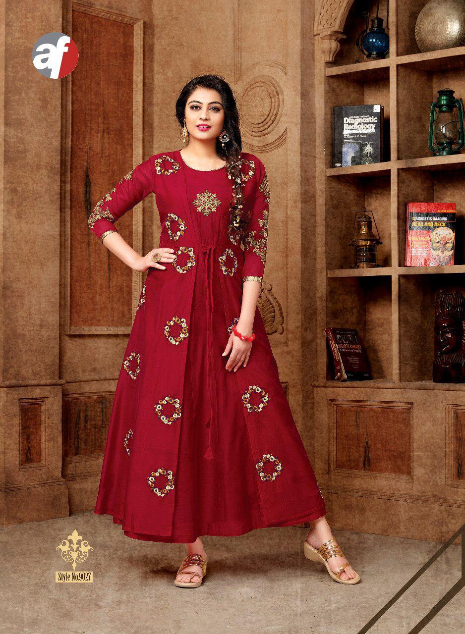Haseen Pal Vol-4 By A.f 9026 To 9030 Series Beautiful Stylish Fancy Colorful Casual Wear & Ethnic Wear Heavy Modal Print Kurtis At Wholesale Price