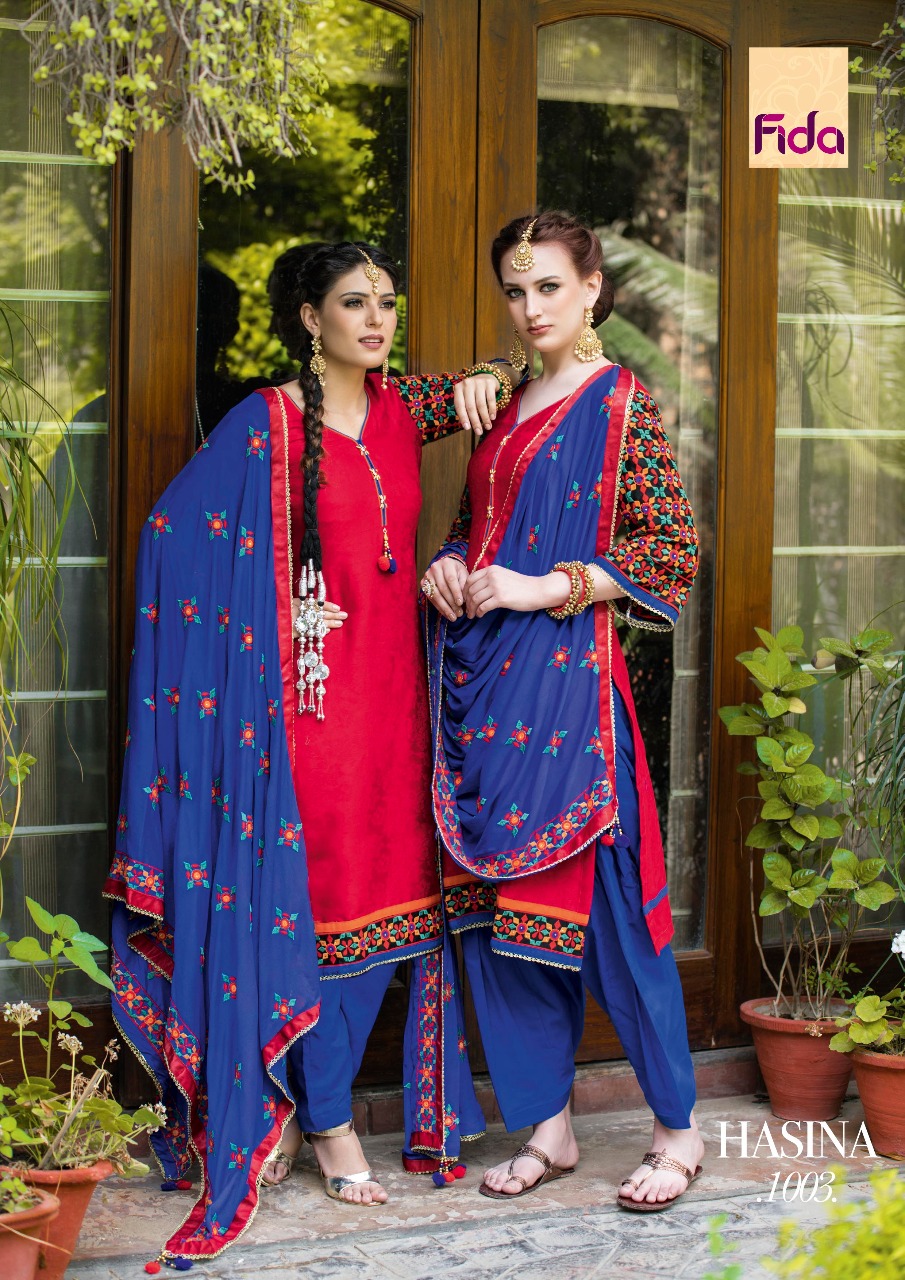 Hasina By Fida 1001 To 1006 Series Beautiful Patiyala Suits Embroidered Beautiful Stylish Fancy Colorful Casual Wear & Ethnic Wear Satin Jacquard Dresses At Wholesale Price