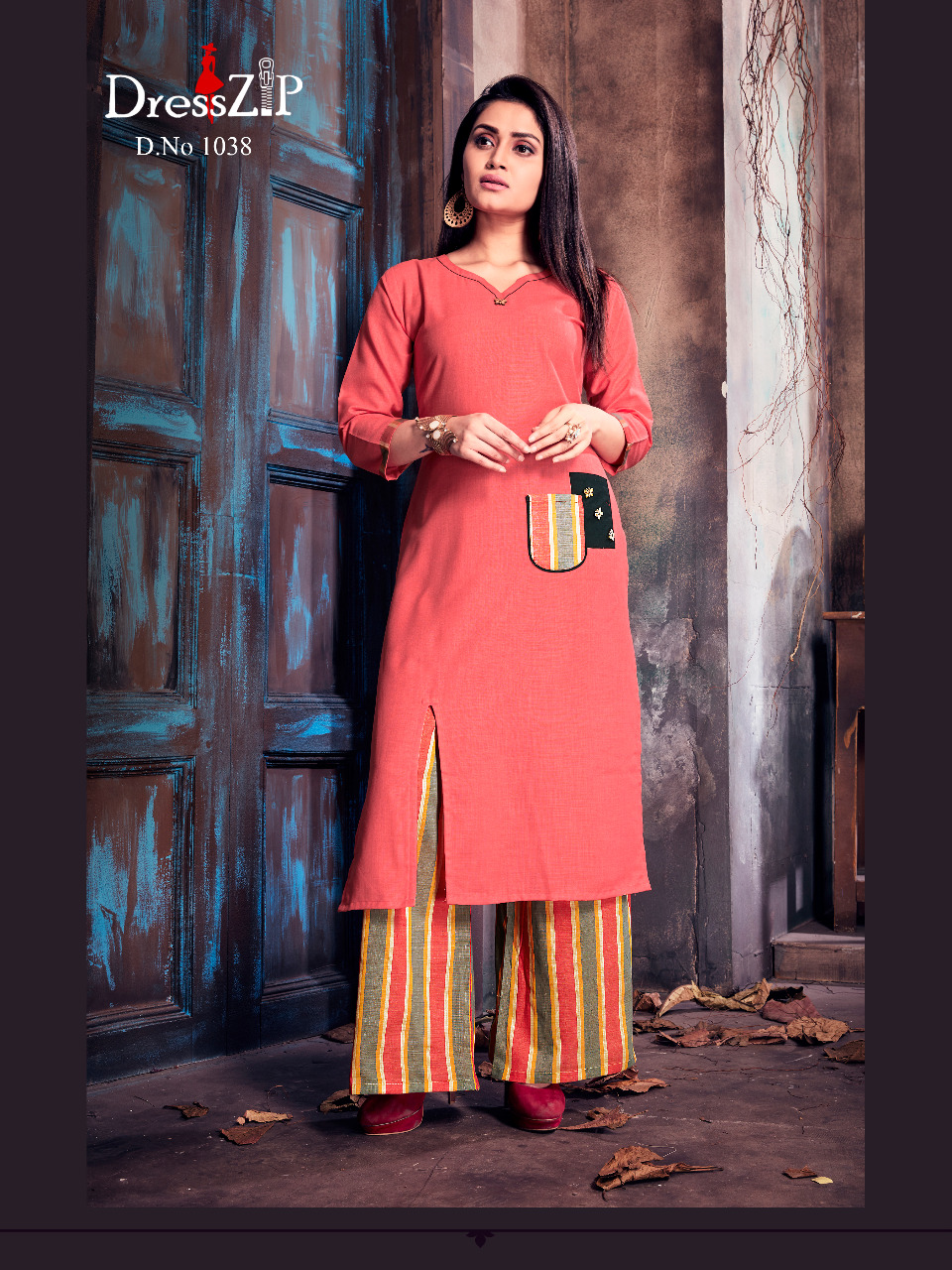 Heena Vol-1 By Dress Zip 1035 To 1042 Series Beautiful Colorful Stylish Fancy Casual Wear & Ethnic Wear & Ready To Wear Cotton Printed Kurtis & Palazzos At Wholesale Price