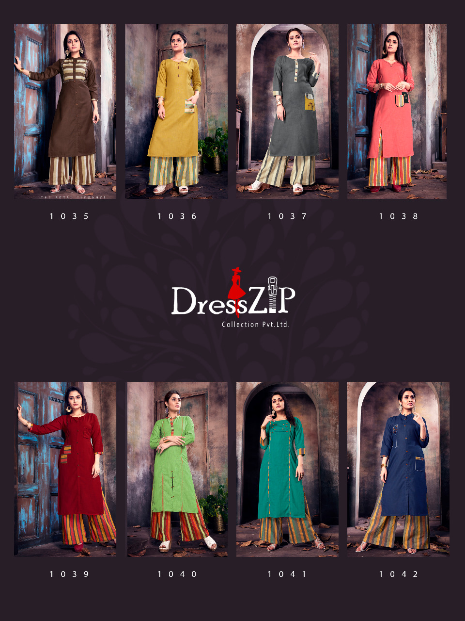 Heena Vol-1 By Dress Zip 1035 To 1042 Series Beautiful Colorful Stylish Fancy Casual Wear & Ethnic Wear & Ready To Wear Cotton Printed Kurtis & Palazzos At Wholesale Price
