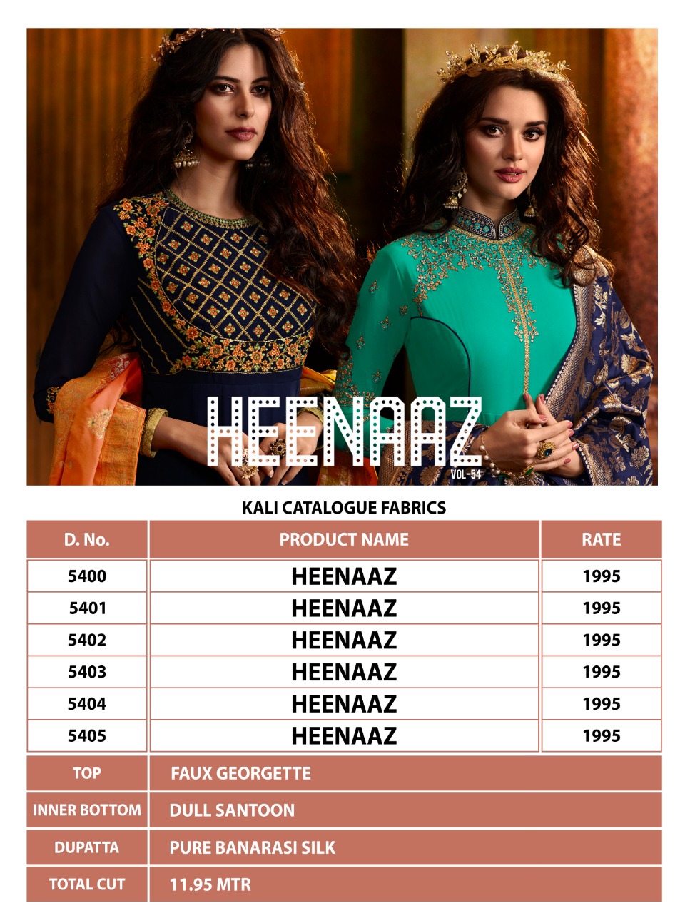 Heenaz Vol-54 By Mahaveer Fashion 5400 To 5405 Series Designer Suits Collection Beautiful Stylish Fancy Colorful Party Wear & Occasional Wear Faux Georgette Embroidered Dresses At Wholesale Price