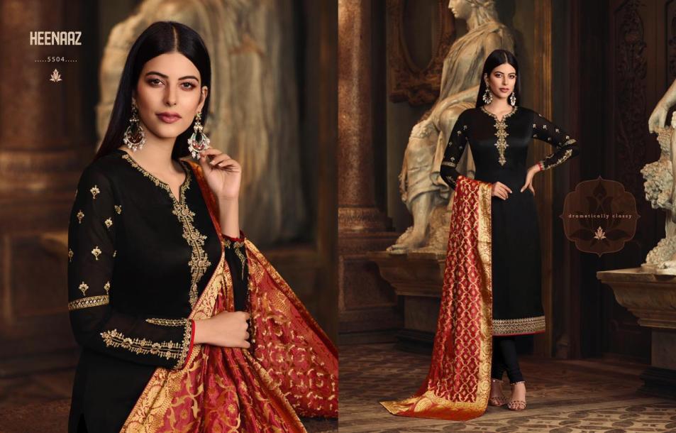 Heenaz Vol-55 By Mahaveer Fashion 5500 To 5506 Series Designer Suits Collection Beautiful Stylish Fancy Colorful Party Wear & Occasional Wear Satin Georgette Embroidered Dresses At Wholesale Price