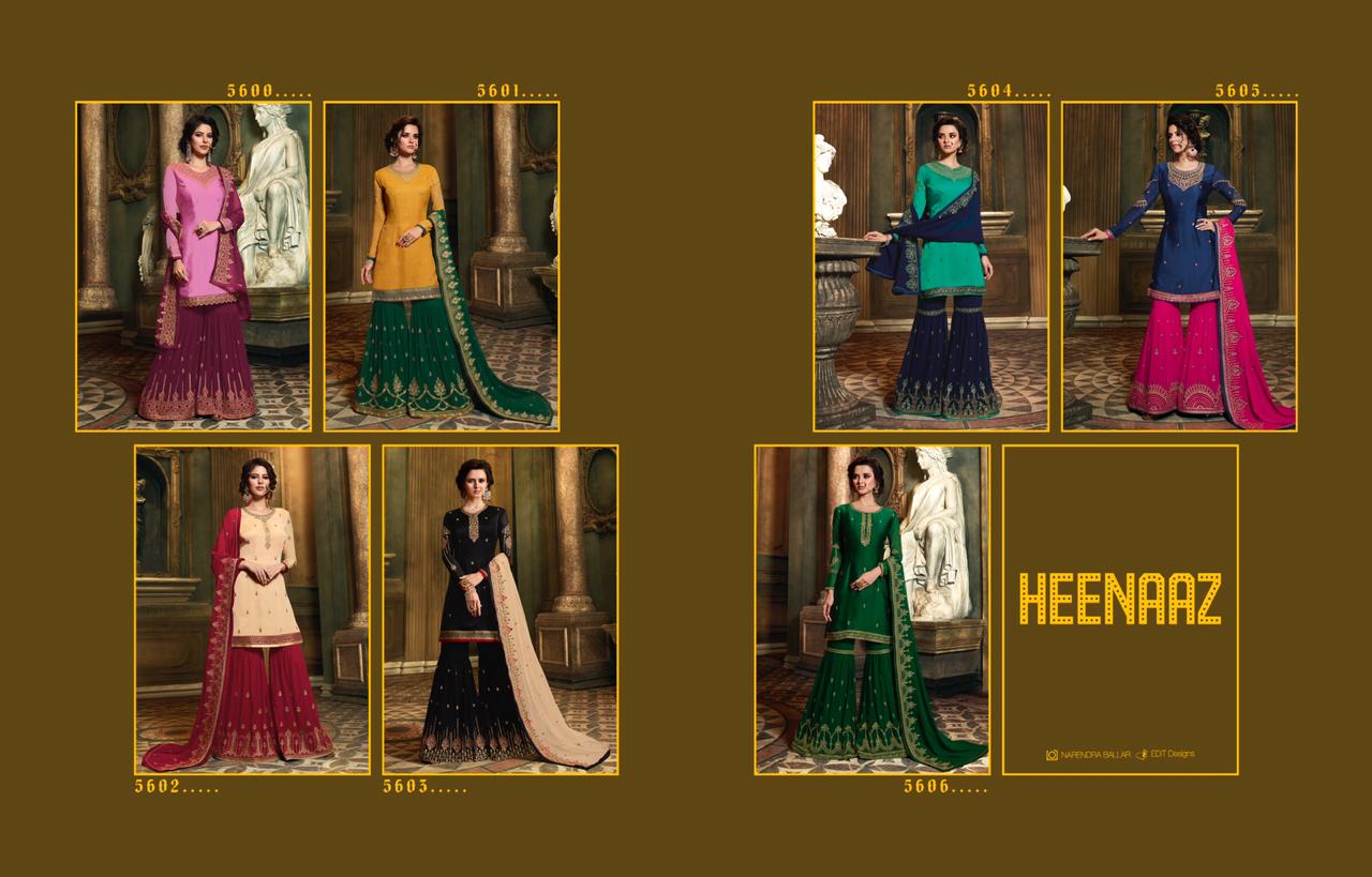 Heenaz Vol-56 By Mahaveer Fashion 5600 To 5406 Series Designer Suits Collection Beautiful Stylish Fancy Colorful Party Wear & Occasional Wear Satin Georgette Embroidered Dresses At Wholesale Price