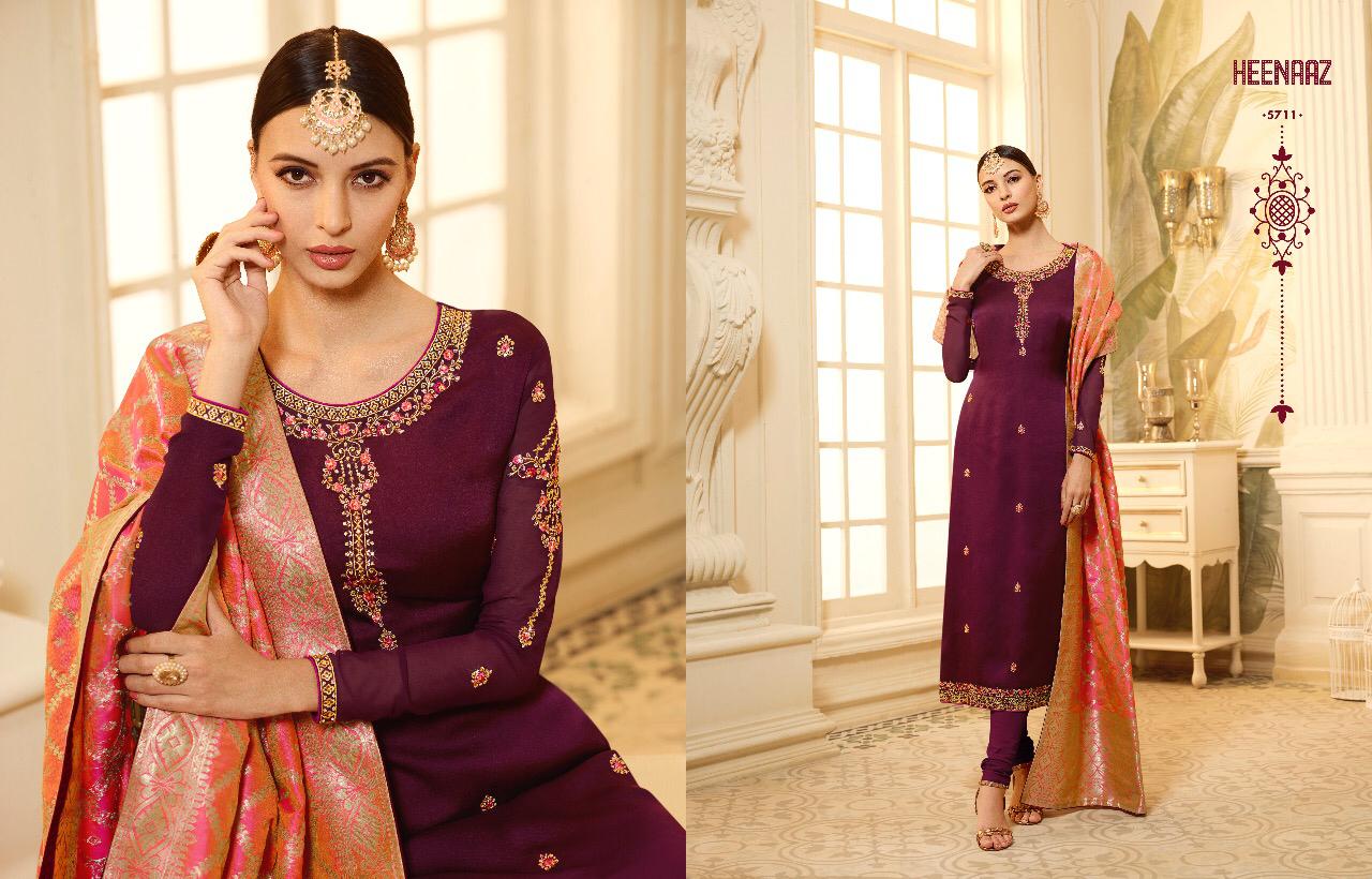 Heenaz Vol-57 By Mahaveer Fashion 5706 To 5713 Series Designer Suits Collection Beautiful Stylish Fancy Colorful Party Wear & Occasional Wear Satin Georgette Embroidered Dresses At Wholesale Price